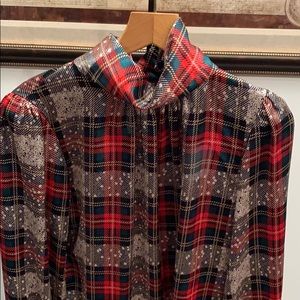 STUART LANG BLOUSE PLAID SILKY FEEL SIZE 12